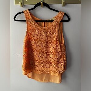 Caca Deal Coral Pink Crochet Floral Sleeveless Top Size 2